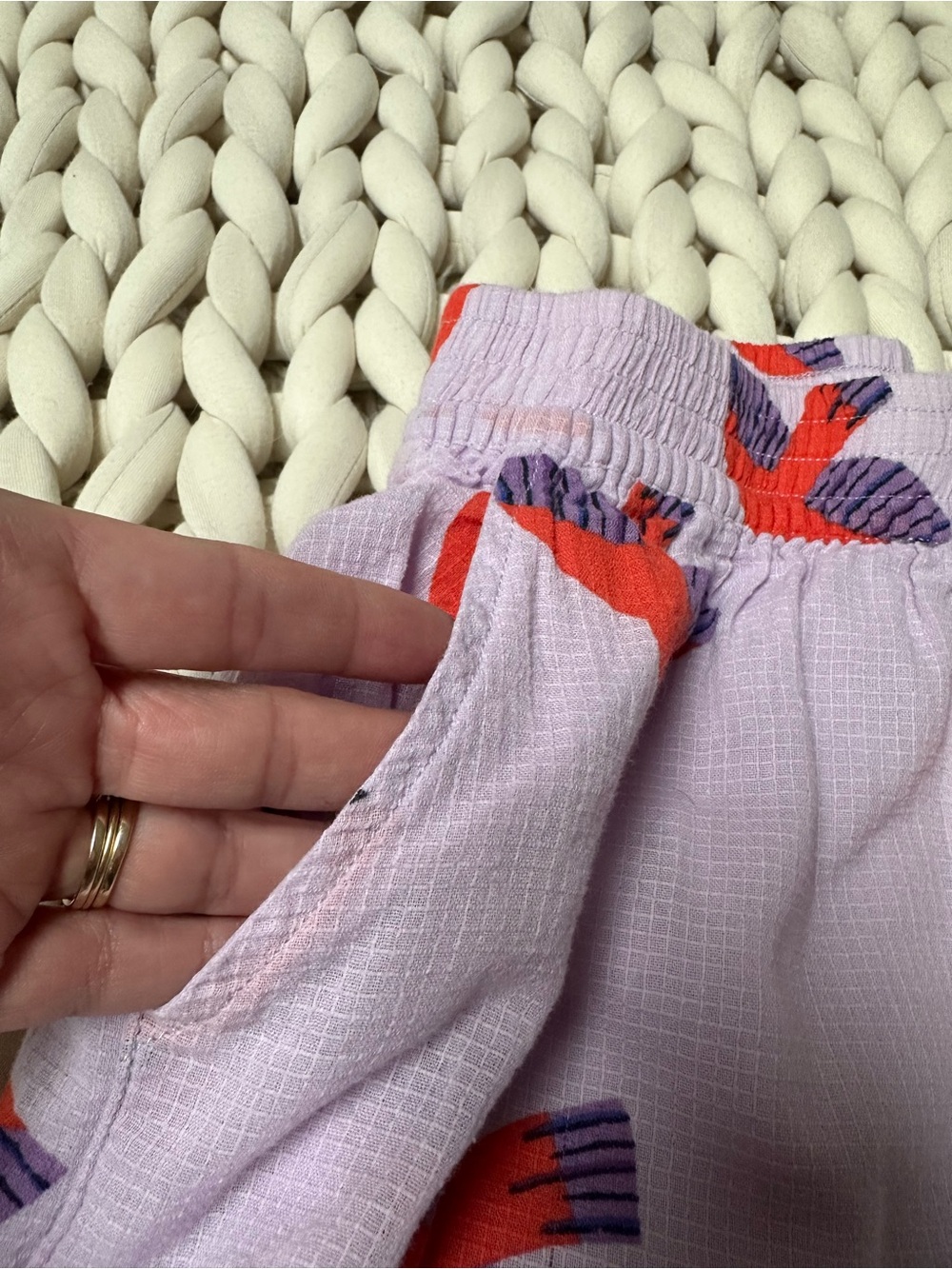 Catimini Girls Light Purple Pants | Adorable Bird Print - Picture 5 of 7